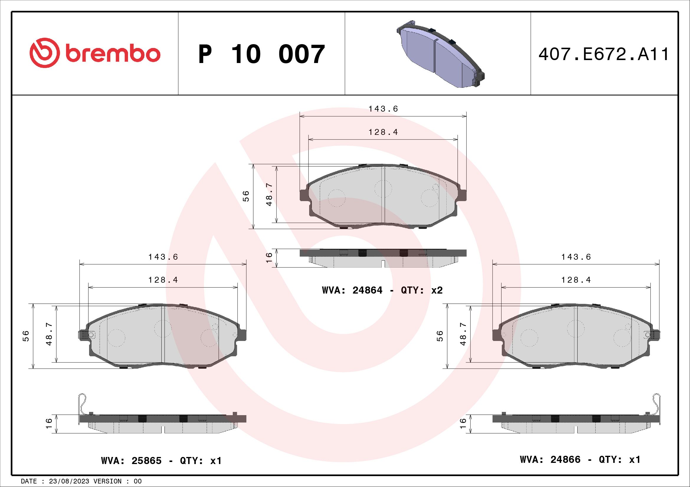 Комплект тормозных колодок, дисковый тормоз P 10 007