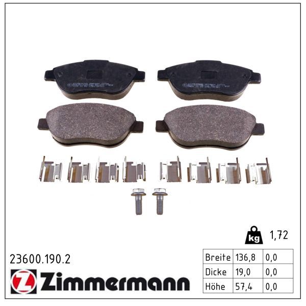 Zimmermann 23600.190.2 Bremsbelagsatz, Scheibenbremse