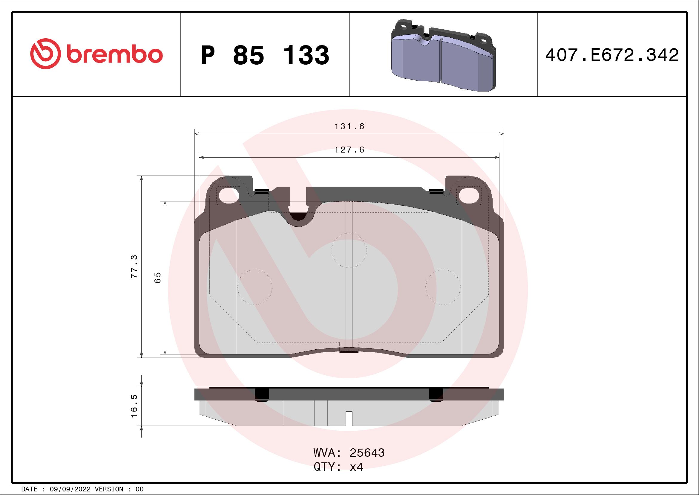 Brake Pad Set, disc brake P 85 133