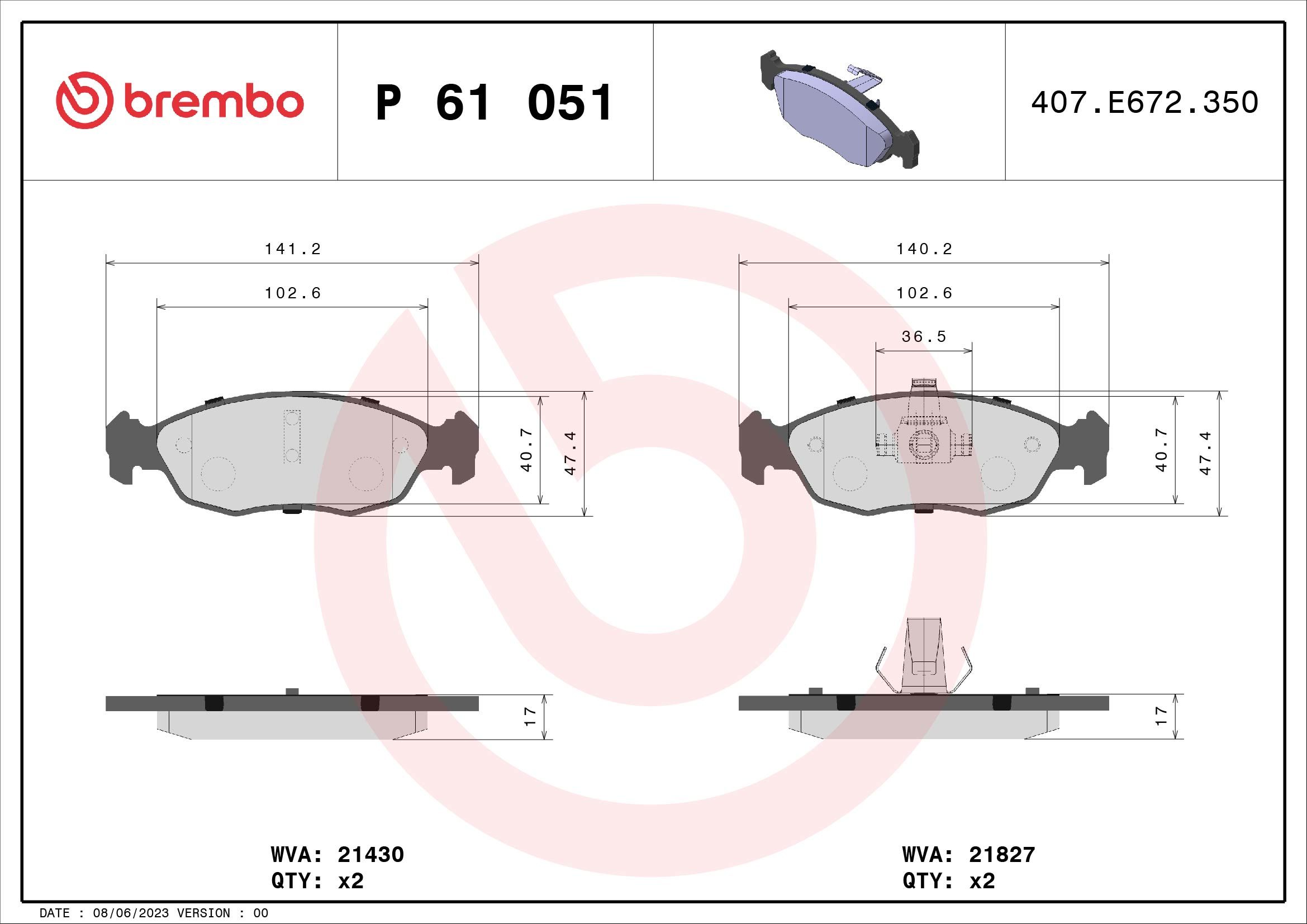 Brake Pad Set, disc brake P 61 051