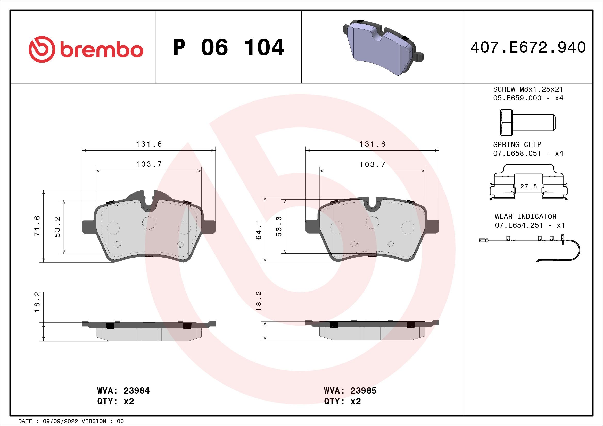 Brake Pad Set, disc brake P 06 104