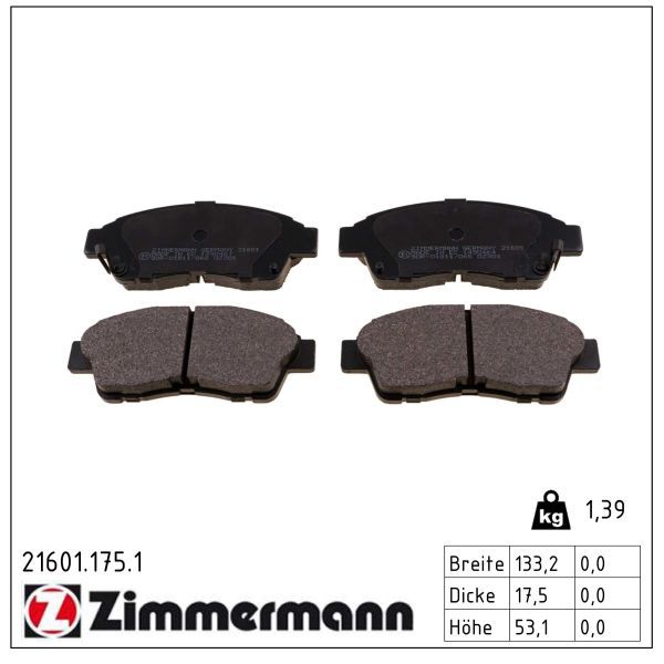 Zimmermann 21601.175.1 Bremsbelagsatz, Scheibenbremse