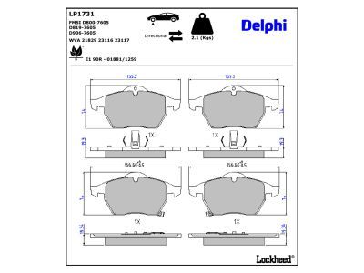 DELPHI LP1731 - Bremsbelagsatz, Scheibenbremse