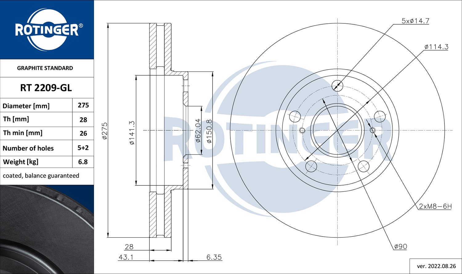 RT 2209-GL ROTINGER GRAPHITE LINE féktárcsa
