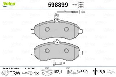 Комплект тормозных колодок, дисковый тормоз VALEO 598899 для TOYOTA PROACE