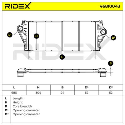 интеркулер (охладител за въздуха на турбината) RIDEX 468I0043