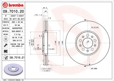 Tarcza hamulcowa 1szt BREMBO 09.7010.21 produkt