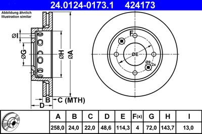 Тормозной диск ATE 24.0124-0173.1 для KIA CLARUS