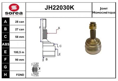 SNRA Homokineet reparatie set, aandrijfas (JH22030K)