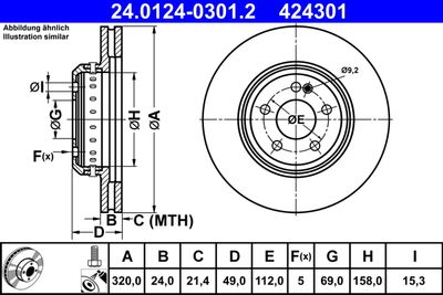 Тормозной диск ATE 24.0124-0301.2 для MERCEDES-BENZ GLC