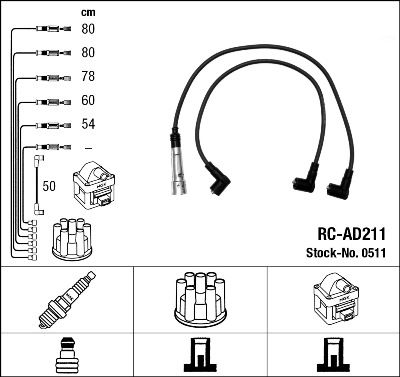 Комплект проводов зажигания NGK 0511 для AUDI 100