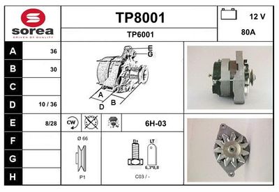 GENERATOR / ALTERNATOR SNRA TP8001