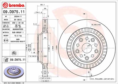 Тормозной диск BREMBO 09.D975.11 для LEXUS LC