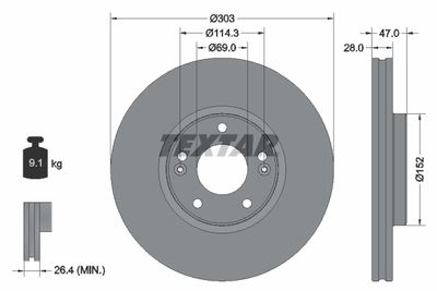 Тормозной диск TEXTAR 92273303 для HYUNDAI GRANDEUR