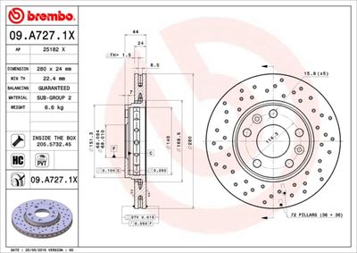 Тормозной диск BREMBO 09.A727.1X для RENAULT ARKANA