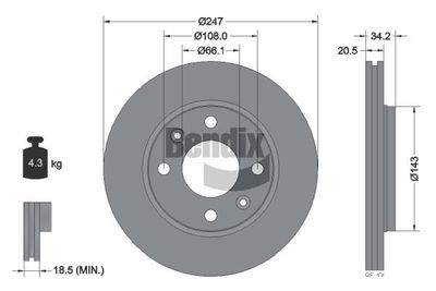 Тормозной диск BENDIX Braking BDS1034 для LIFAN 520i