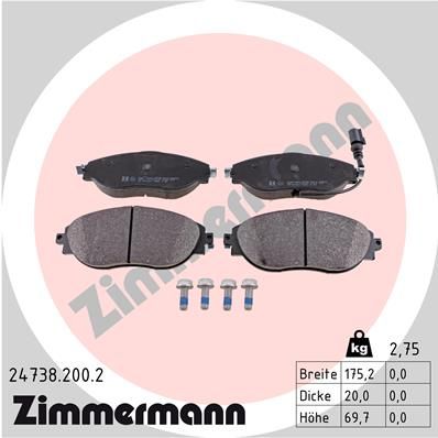 Комплект тормозных колодок, дисковый тормоз ZIMMERMANN 24738.200.2 для SEAT TARRACO