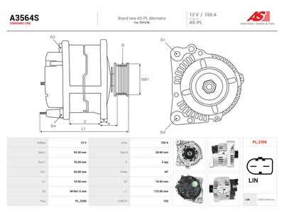 Dynamo AS-PL A3564S for BMW, TOYOTA