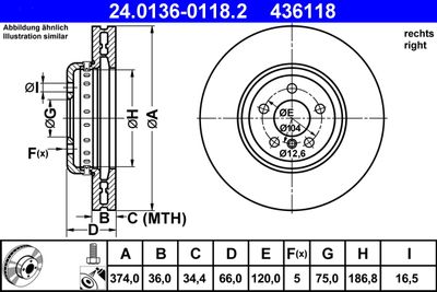 Тормозной диск ATE 24.0136-0118.2 для BMW 6