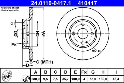 Тормозной диск ATE 24.0110-0417.1 для ABARTH 124