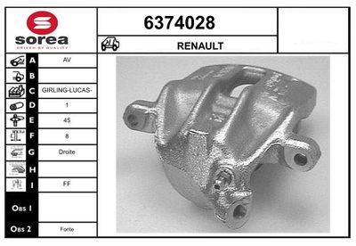 STARTCAR 6374028 Тормозной суппорт для RENAULT RAPID Автофургон / микроавтобус (F40_, G40_) 1.6 D (F404)