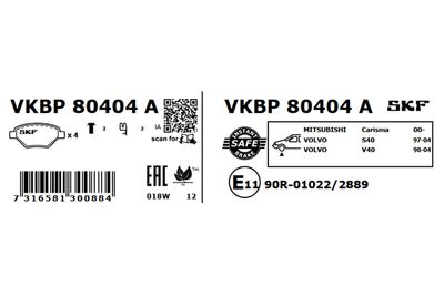 Комплект тормозных колодок, дисковый тормоз VKBP 80404 A