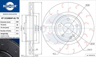 спирачен диск ROTINGER RT 21598HP-GL T9