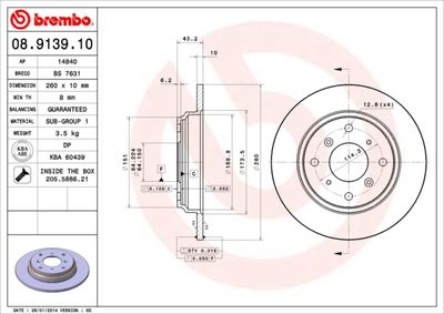 Тормозной диск BREMBO 08.9139.10 для HONDA PRELUDE