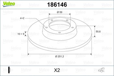 Тормозной диск VALEO 186146 для FIAT LINEA
