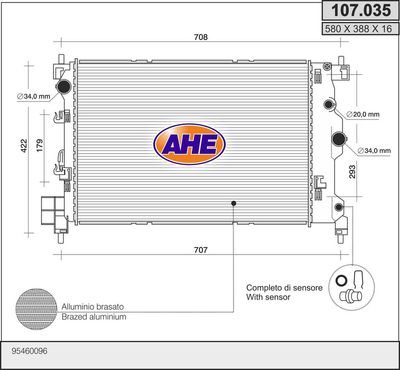 AHE 107.035 Радиатор охлаждения двигателя  для CHEVROLET  (Шевроле Траx)