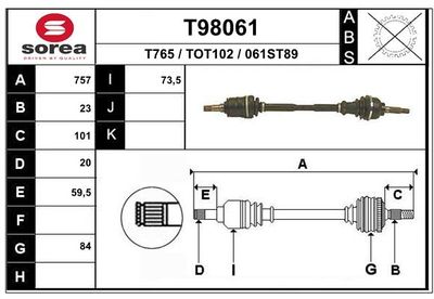 Приводной вал EAI T98061 для TOYOTA TERCEL