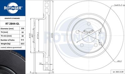 ROTINGER RT 2844-GL Тормозные диски  для MERCEDES-BENZ S-CLASS (W220) S 430 4-matic (220.083, 220.183)