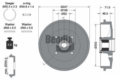 BENDIX Braking BDM1129 Тормозной барабан  для PEUGEOT 206 (Пежо 206)