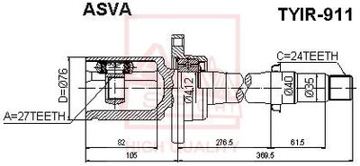 Шарнирный комплект, приводной вал ASVA TYIR-911 для LEXUS NX