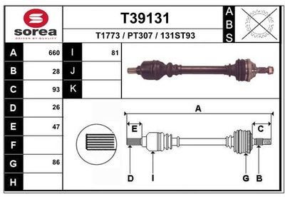 Приводной вал EAI T39131 для CITROËN C5
