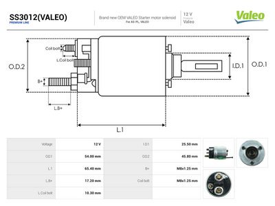 Elektromagnetický spínač, štartér AS-PL Valeo SS3012(VALEO)
