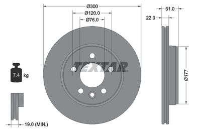 Тормозной диск TEXTAR 92288500 для VW GRAND