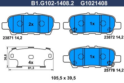 GALFER B1.G102-1408.2 Тормозные колодки и сигнализаторы  для NISSAN  (Ниссан Рогуе)