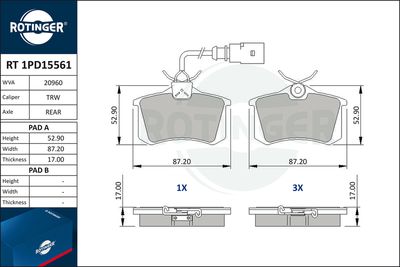 комплект спирачно феродо, дискови спирачки ROTINGER