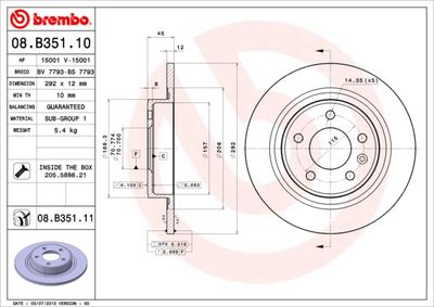 BREMBO 08.B351.10 Тормозные диски  для CHEVROLET  (Шевроле Волт)