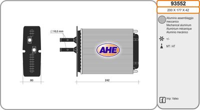 AHE 93552 Радиатор печки  для FIAT BARCHETTA (Фиат Барчетта)
