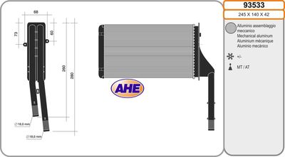 AHE 93533 Радиатор печки  для PEUGEOT 106 (Пежо 106)