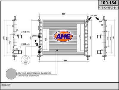 Радиатор, охлаждение двигателя AHE 109.134 для FIAT BRAVA