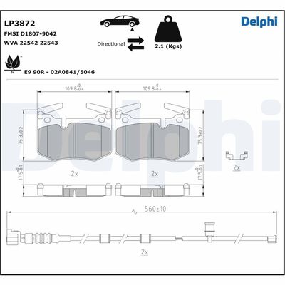 Bromsbeläggssats, skivbroms DELPHI LP3872