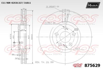 Тормозной диск MAXTECH 875629 для LANCIA FULVIA