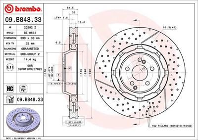 Тормозной диск BREMBO 09.B848.33 для MERCEDES-BENZ GLC