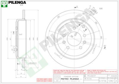 PILENGA 5382 Тормозные диски  для PEUGEOT 607 (9D, 9U) 2.2 HDi