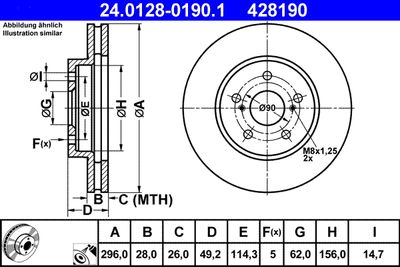 Тормозной диск ATE 24.0128-0190.1 для TOYOTA AVALON