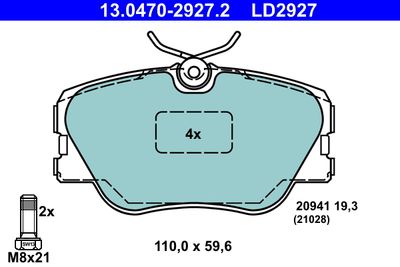 Комплект тормозных колодок, дисковый тормоз ATE 13.0470-2927.2 для MERCEDES-BENZ 124