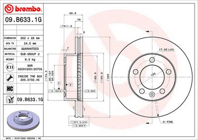 Tarcza hamulcowa BREMBO 09.B633.1G